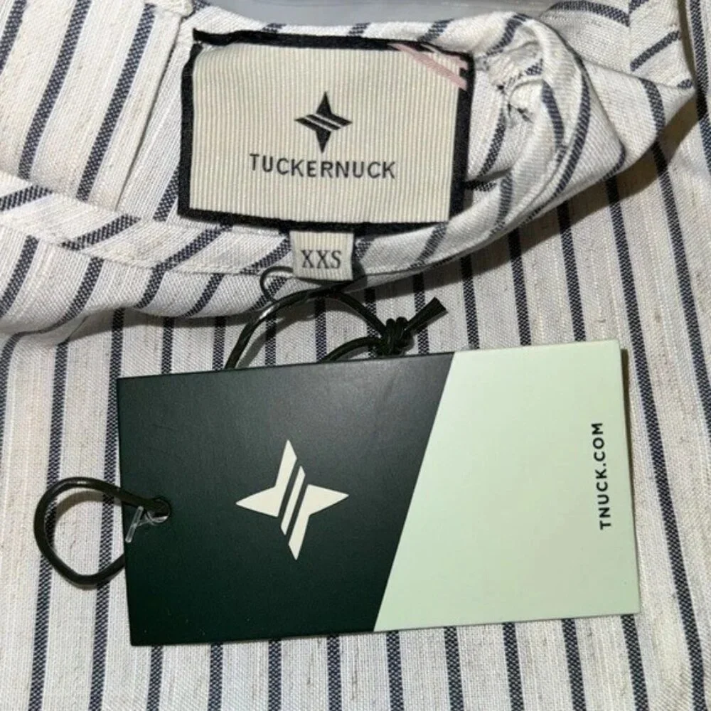 Tuckernuck NEW 100% Linen Stripe Edie Puff Sleeve Chic Cropped Blouse Top Sz XS - Picture 4 of 9